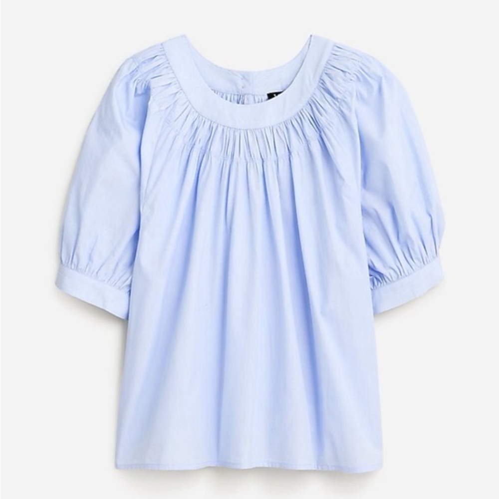 NWT J.Crew Smock Neck Puff Sleeve Cotton Poplin Blue Top Women's Size 2X
